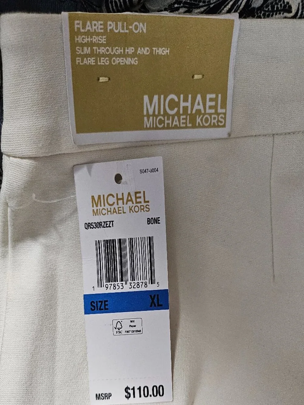 Michael Kors Bone White High Rise Flare Pull On Pants XL QR530RZEZT
